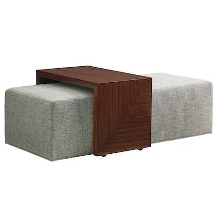 Broadway Cocktail Ottoman with Sliding Wood Tray